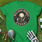 Green t-shirt with "Mulligan Monday Expert" text and golf graphics.