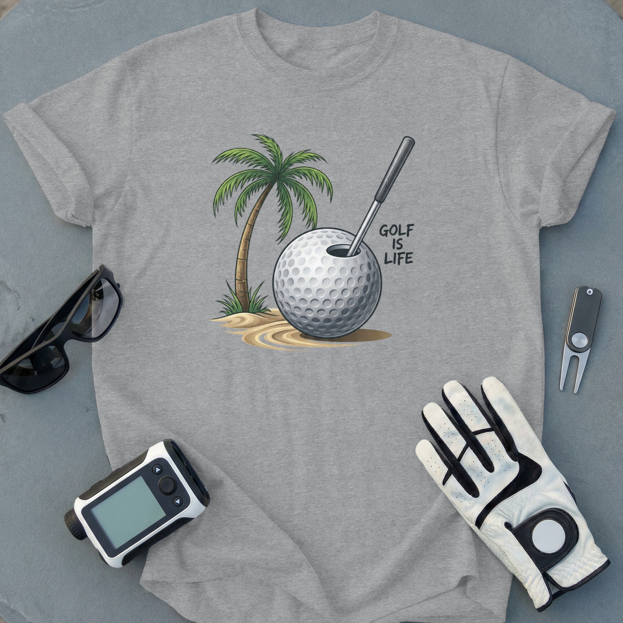 Golf Is Life Palm Tree and Ball Design T-Shirt