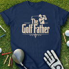 Navy t-shirt with "The Golf Father" logo, golf club, glove, and tees.