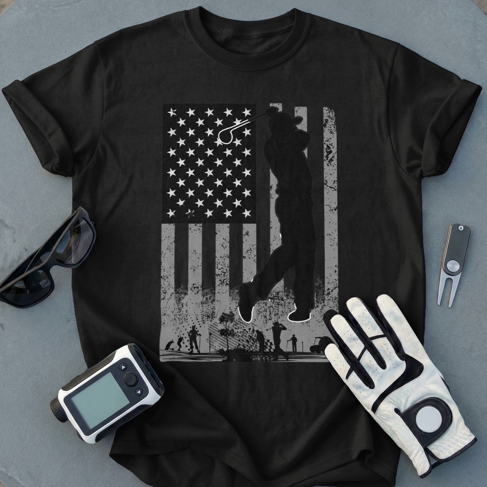 American Flag Graphic Golf Swing T-shirt