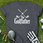 Dark t-shirt with "The Golffather" text and crossed golf clubs.