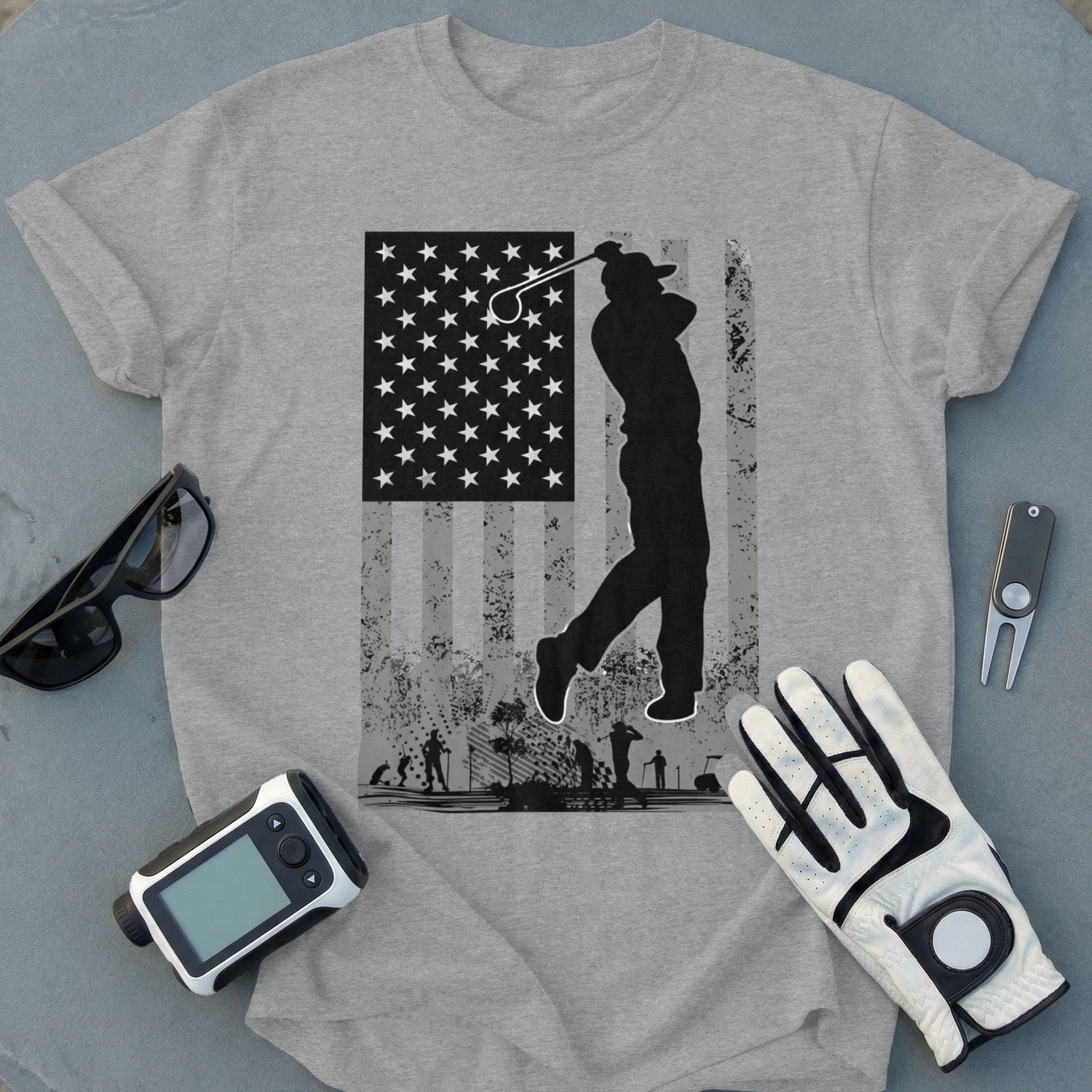 Golf Player American Flag Graphic Tee Shirt