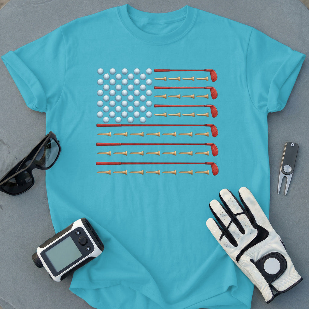 American Flag Golf Balls and Clubs Design T-Shirt