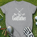 Grey t-shirt with "The GolfFather" text and crossed golf clubs graphic.