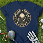 Navy t-shirt with "Mulligan Monday Expert" text and golf graphics.