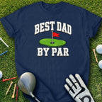 Navy t-shirt with "Best Dad By Par" text, golf club, glove, and balls.