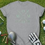 Gray t-shirt with "Mom" and crossed golf clubs graphic.