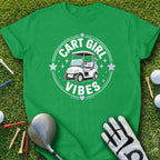 Green t-shirt with "Cart Girl Vibes" text and golf cart graphic.
