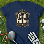 Navy t-shirt with "The Golf Father" text and golf club graphics.