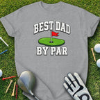 Gray t-shirt with "BEST DAD BY PAR" text and golf imagery.