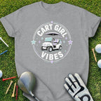 Cart Girl Vibes text encircles a cartoon golf cart on a t-shirt.
