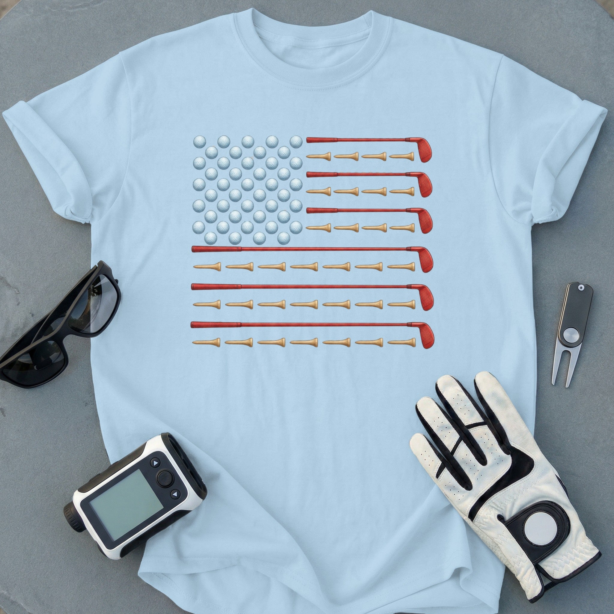 American Flag Golf Clubs and Balls T-shirt