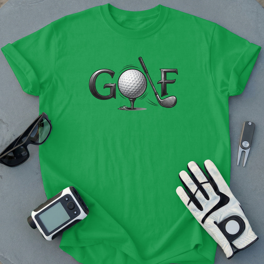 Green Golf T-Shirt with Sports Equipment Design